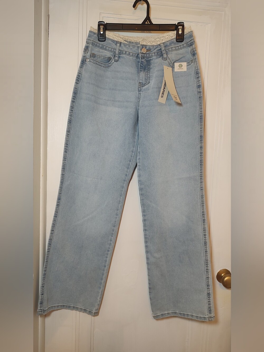 No Boundaries Women's Size 2 Lace Waist Baggy Wide Leg Jeans Light Wash